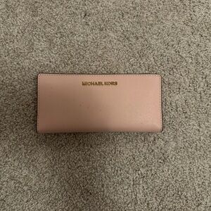 Michael Kors Blush Saffiano Zip Wallet with Gold Logo